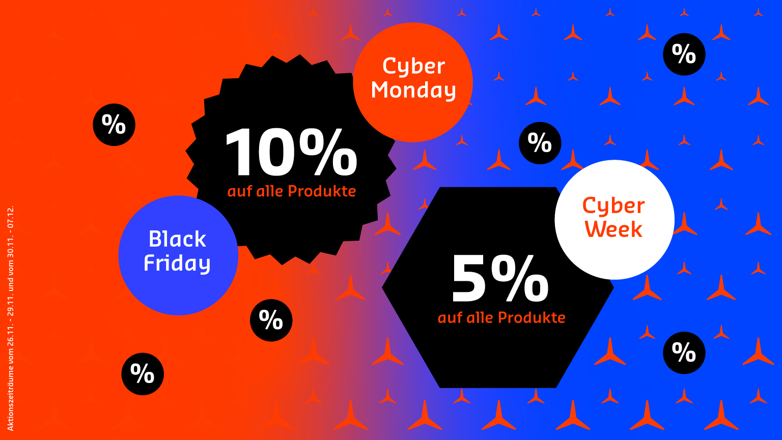 10% Rabatt am Black Friday, 5% Rabatt in der Cyber Week